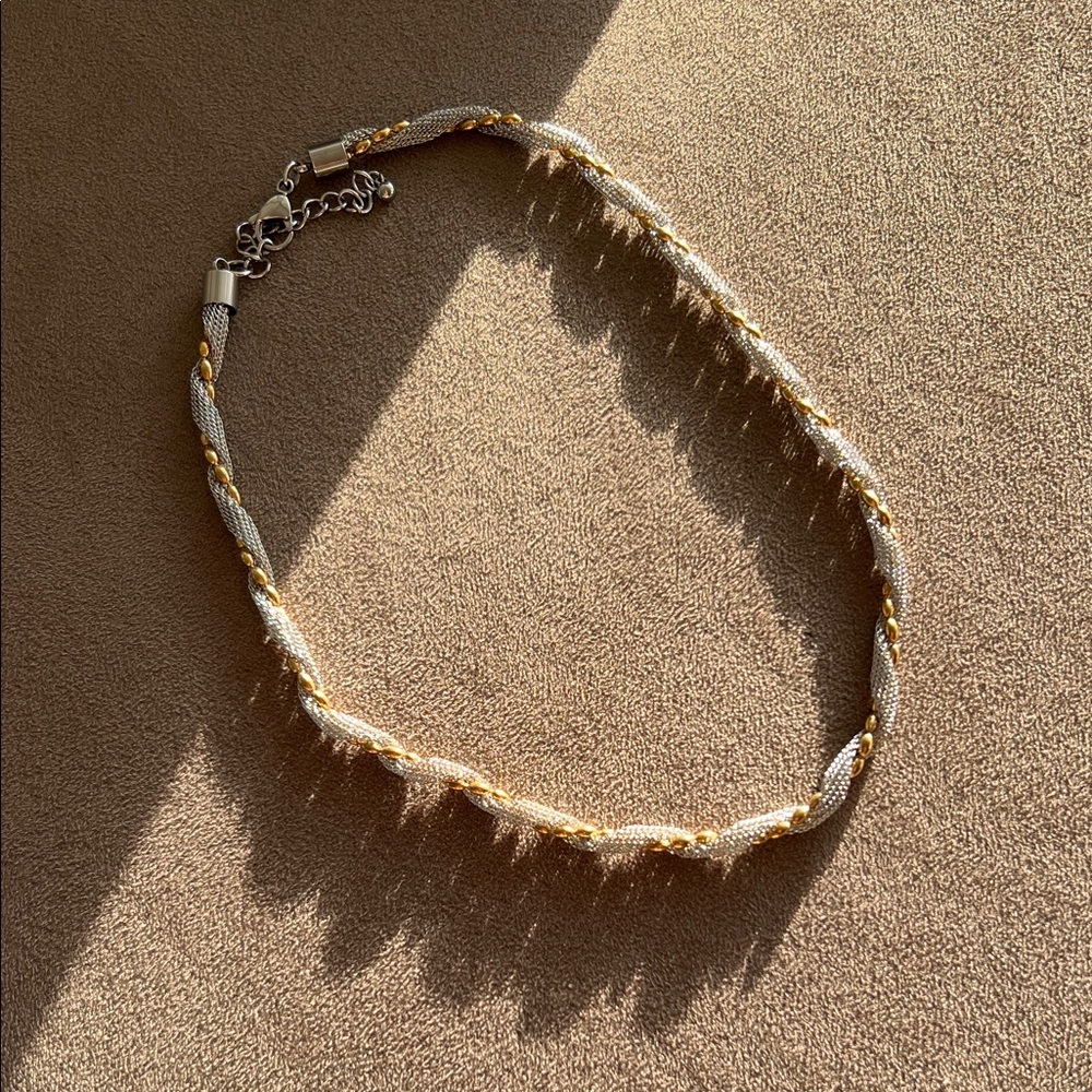 Elegant Silver and Gold Braided Necklace